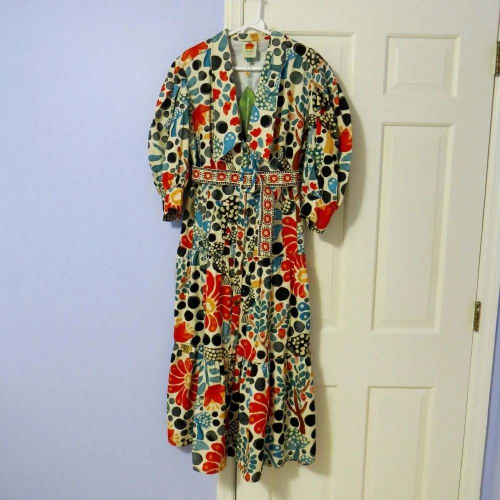 FARM Rio Cream Maxi Dress with Red, Blue & Black Floral Print - Picture 3 of 14